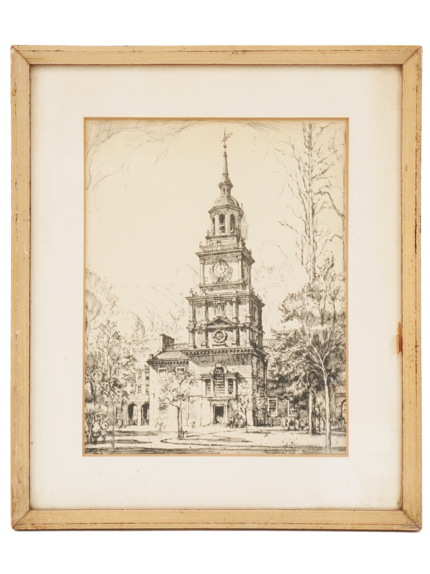 ETCHING OF INDEPENDENCE HALL BY CHARLES SESSLER PIC-0